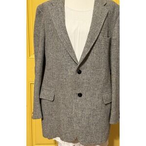 ANDERSON-LITTLE Vintage  Gray Harris Tweed Elbow Patch Blazer Coat Scottish Wool